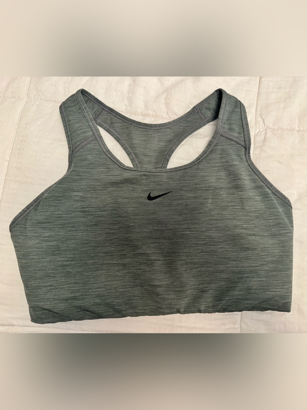 Nike Heathered Grey Racerback Sports Bra with Black Swoosh